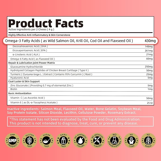 Salmon Oil for Dogs Skin & Coat, 13 in 1 Wild Alaskan Fish Oil for Dogs - Omega 3 EPA & DHA & ALA Fatty Acids, Dog Allergy Relief Chews, Joint & Immune Support,135 Count, Salmon Flavor, Soft Chews