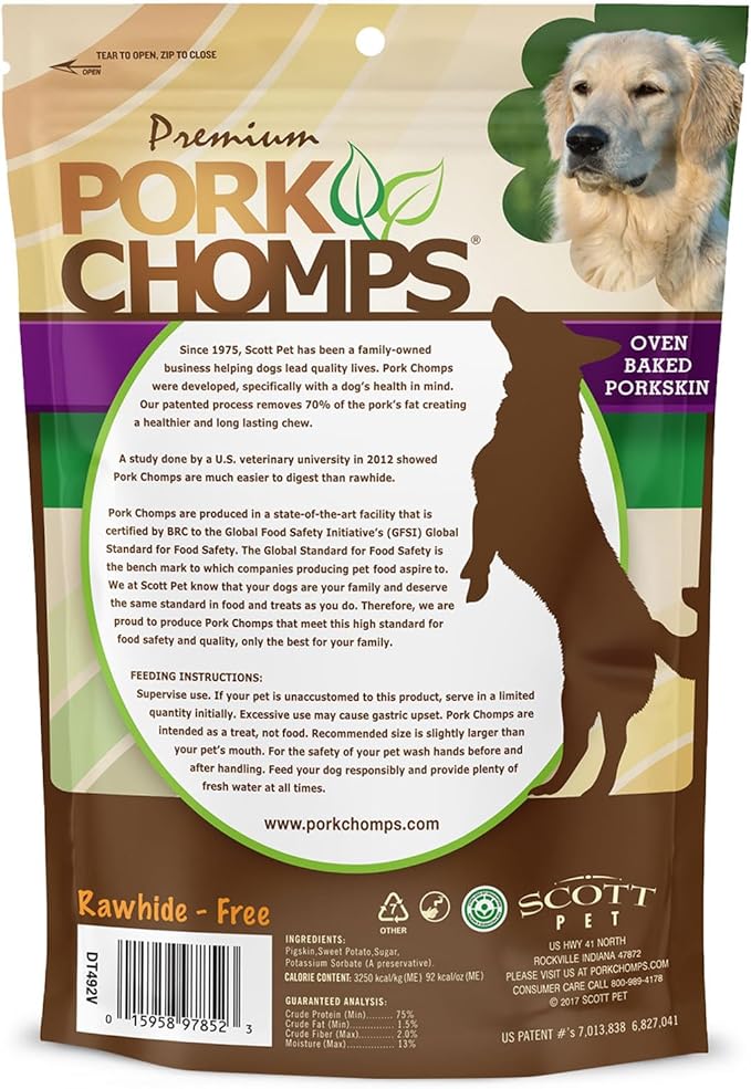 Pork Chomps Baked Pork Skin Dog Chews, 5 Inch Mini Twists, 12 Count - Sweet Potato Wrap - Long-Lasting Treats for Dogs - High Protein, Rawhide-Free, Low Fat, Healthy & Delicious Chews