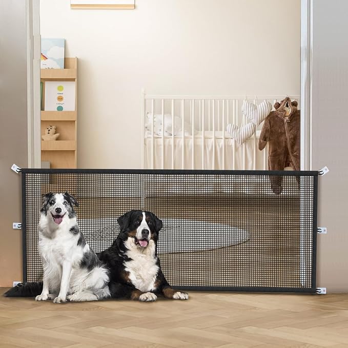 Dog Gate Indoor Pet Gates for Stairs: Dogs Screen Mesh Gate for The House Magic Gate for Kitchen Doorways Hallway Stairways Safety Porch Yard 30 inch Tall, 65 inch Wide