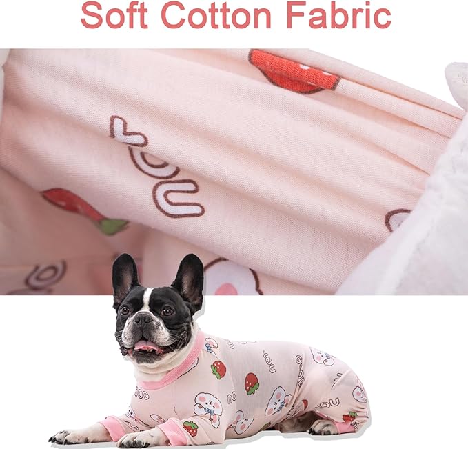 Dog Recovery Suit for Surgery Small Medium Dogs Onesie, Cute Soft Dog Pajamas Bodysuit Cone Alternative Prevent Licking Dog Recovery Suit Female Male (X-Large, Bunny Strawberry)