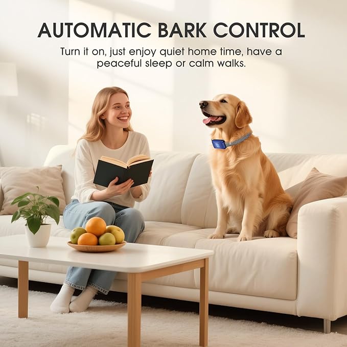 Dog Bark Collar for Large Medium Small Dogs, Effective No-Bark Collar, Smart Barking Collar, Rechargeable Bark Collar with 7 Sensitivity, 3 Modes, Waterproof, DarkBlue