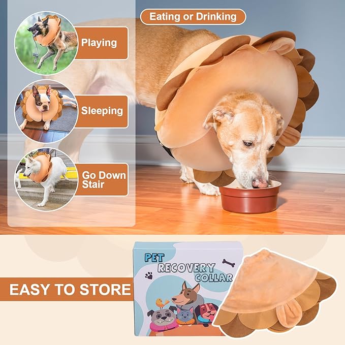 BEAUTYZOO Dog Cone Alternative After Surgery for Large Medium Small Dogs, Soft Inflatable Cone Collar for Dogs Cats, Dog Neck Donut E Collar Dog Recovery Collar to Stop Licking, Lion, M