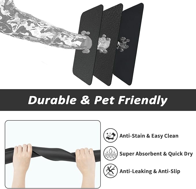 HotLive Dog Food Mat - Absorbent Cat Mat for Food and Water, No Stains Pet Feeding Bowl Mat, Easy to Clean Pet Placemats, Quick Dry Dog Water Dispenser Mat for Messy Drinkers | Black 12"x 19"