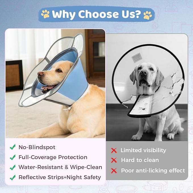 Soft Dog Cone Collar After Surgery Recovery,Adjustable E-Collar with Removable Shield,Lightweight,Breathable Anti-Licking Protective Cone for Large,Medium,Small Pets (Blue, XXL(Neck:20''-25''))