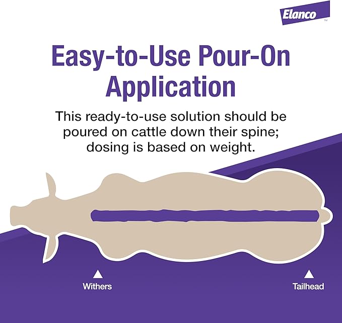 Elanco Cydectin Pour-On Cattle Parasiticide | Treats Worms, Flies, Lice, Grubs, and Mites | 2.5L Dewormer