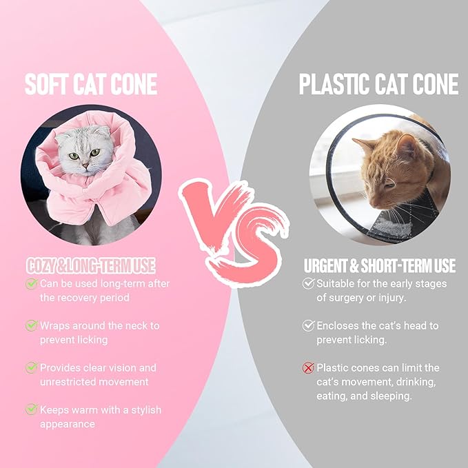 Cat Recovery Collar, Soft Adjustable Cone for Cats and Kittens, Lightweight Waterproof Elizabethan Collar for After-Surgery Care, Prevent Licking and Scratching, Neck Protector for Pets(Pink,S)