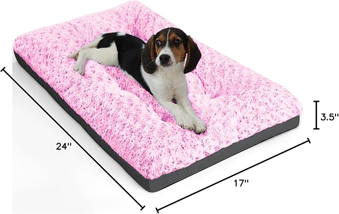 POCBLUE Washable Dog Beds for Crate, Small Plush Pet Mat for Cages, Anti-Slip Crate Pad for Outdoor/Indoor/Car Use, Comfy & Soft Kennel Pad for Dogs and Cats Up to 25 lbs, 23"x17", Pink