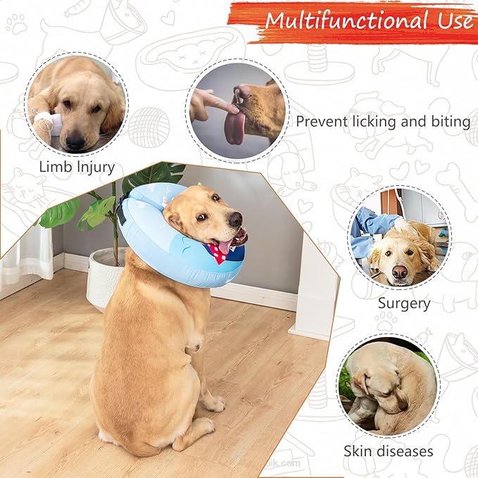 Inflatable Dog Cone Collar,Waterproof Soft Dog Donut Cone for Large Medium Small Dogs Cats, Recovery Pet E-Collar Alternatives After Surgery (Tie Red, X-Large)