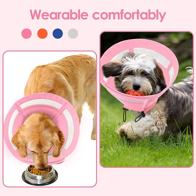 SAWMONG Soft Cone for Dogs – Medium Dog Recovery Collar, Adjustable E-Collar to Stop Licking After Surgery (M, Pink)