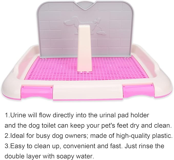HUIOP Dog Toilet, Prevent Torn Nappy Pads, Ideal for Small Dogs, Simulated Wall Design, Suitable for Male, Keep Feet Dry, 1L Urine Absorption Busy Owners Pet Toilet (Pink)