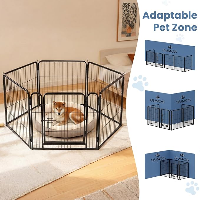 DUMOS Dog Playpen Indoor, Metal 32 Inch 6 Panels Foldable Pet Fence with Door, Outdoor Small Medium Large Dog Puppy Portable Exercise Play Pen for RV Camping, Trips, Play Yard