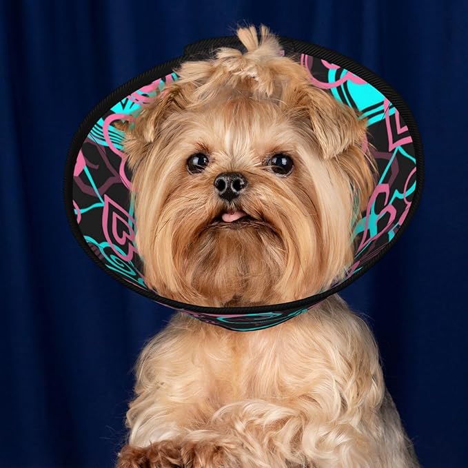 Adjustable Soft Dog Cone Collar After Surgery, Lightweight and Breathable Elizabethan Collar to Prevent Licking, Suitable for Large Medium Small Dogs, Abstract Love Hearts Pattern