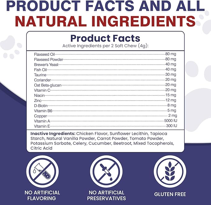 Flea and Tick Prevention for Dogs Chewable Omega Skin and Coat Chews for Dogs Natural Pet Oral Flea Chewables Increase Hair Shine Nutritional Supplements 200 Soft All Breeds Ages Chicken Flavor