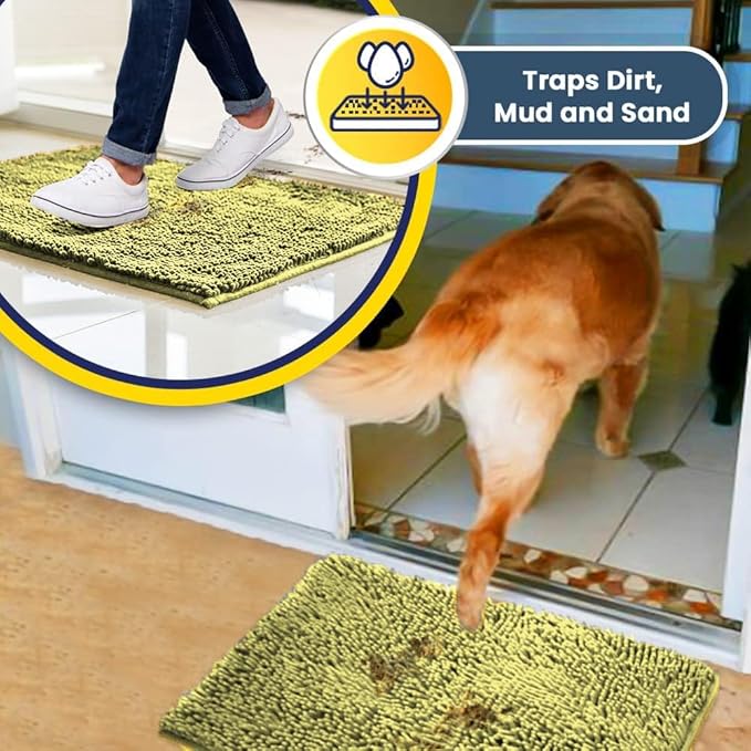 Muddy Mat® | Super Absorbent Door Mat Indoor, Microfiber Quick Dry Chenille Entryway Rug, Non-Slip Front Door Mat, Indoor Mats for Entryway, Machine Washable Pet Rug, Yellow 24"x35"