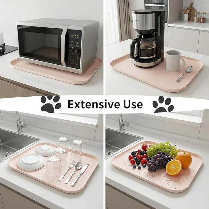 BLESWIN Waterproof Silicone Pet Feeding Mat with Raised Edge,Non-Skid Spill Proof Dog Bowl Mats, Easy Clean Cat Bowls Placemat for Cats and Dogs
