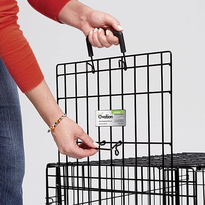 MidWest Homes for Pets Large Ovation Single Door Folding Dog Crate, 42-Inches, Space-Saving Patented Up & Away Door, Leak-Proof Pan, Divider Panel, Black