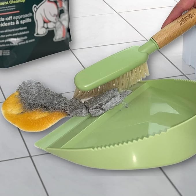 Sprinkle & Sweep: Pet Mess & Odor Cleanup Bundle - 15oz Bag, Dustpan Broom, 24oz Enzyme Stain Spray - Dog Accident Clumping Powder & Spot Treatment