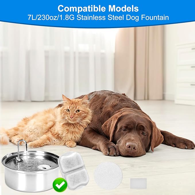 8 Sets Dog Water Fountain Filters Compatible with oneisall Fountain, Replacement Filters for 7L/230oz/1.8G Stainless Steel Dog Fountain