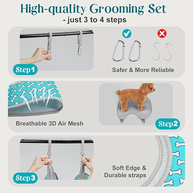 Supet Dog Grooming Hammock Harness for Dogs Cats, Relaxation Pet Nail Clipper Hammock, Restraint Dog & Medium Animal Leashes Sling for Groomingk for Nail Trimming (Coral Blue, M)