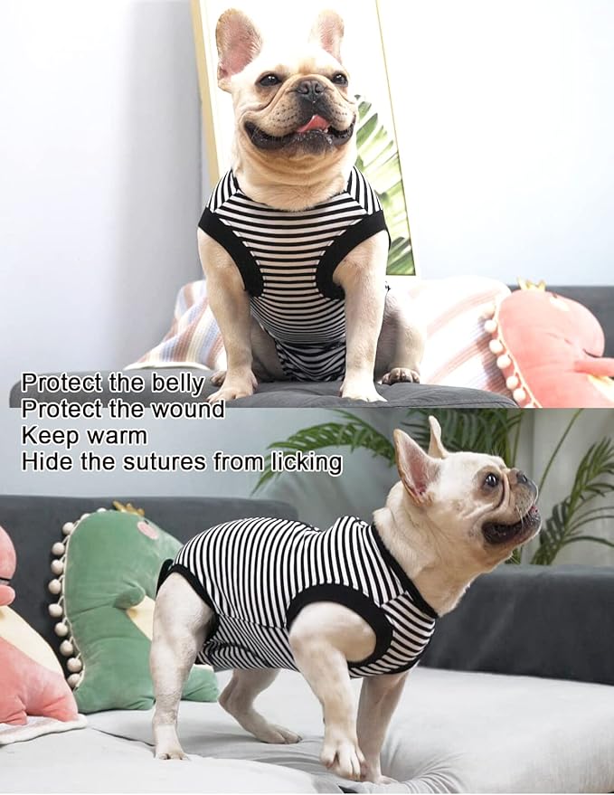 Dogs Cats Recovery Suit XX-Large for After Surgery, Professional Pet Recovery Shirt Dog Abdominal Wounds Bandages, Substitute E-Collar & Cone,Prevent Licking Dog Onesies,Black-White XXL
