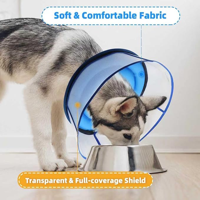 Upgraded Inflatable Dog Cone Collar for Dogs After Surgery,Adjustable Soft Elizabethan Collar for Medium Large Dogs,Comfortable Dual-Ring Dog Cone with Detachable Transparent Anti-Licking Shield(M
