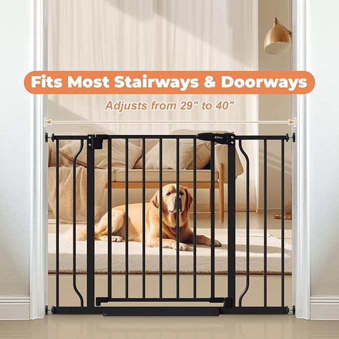29"-40" Baby Gate for Stairs, Auto Close Stroller Friendly Dog Gate Indoor for Doorways, Pressure Mounted Baby Gate, Easy Walk Through Gate for Children & Pets, Black