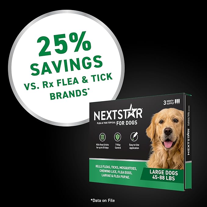 NEXTSTAR Flea and Tick Prevention for Dogs, Repellent & Control, Fast Acting Waterproof Topical Drops, Flea and Tick Prevention for Large Dogs, 3 Monthly Doses