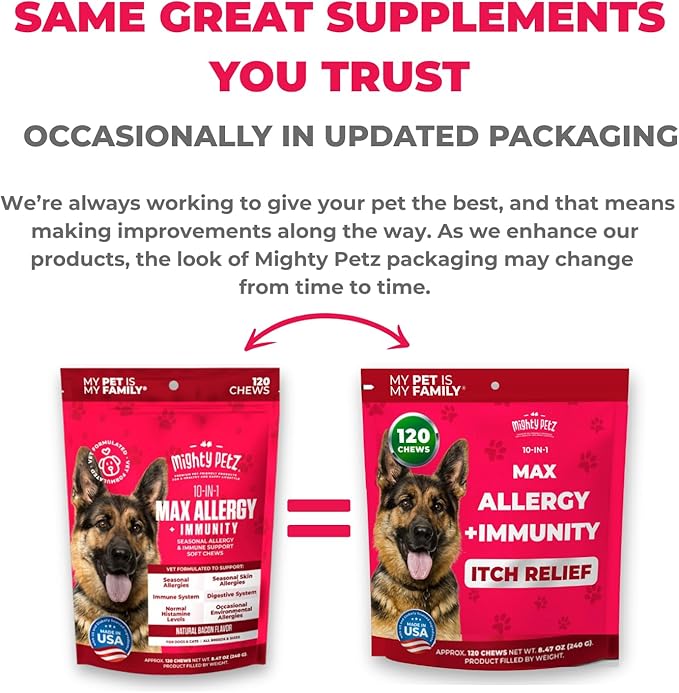 Mighty Petz MAX Dog Allergy Relief Chews - Itch Relief with Colostrum, Probiotics & Immune Support for Seasonal Allergies & Itchy Skin