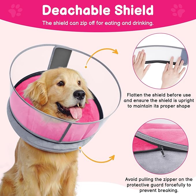 BARKLESS Dog Donut Collar, 2-in-1 Inflatable Dog Collars for After Surgery to Stop Licking Wounds, Patented Protective Donut Cone with High Shield for Large Pets (Hot Pink, L)