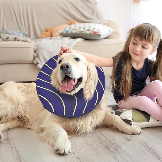 Adjustable Inflatable Dog Cone Collar for Surgery Recovery, Soft Cone for Dogs & Cats, Portable & Washable Dog Donut Collar, Large Cat Cone E Collar (Indigo L)