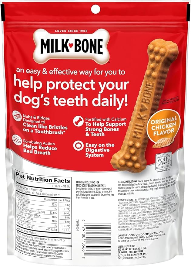 Milk-Bone Brushing Chews Original Chicken Flavor Daily Dental Dog Treats, Large, 8.1 Oz. Bag (Pack of 5)