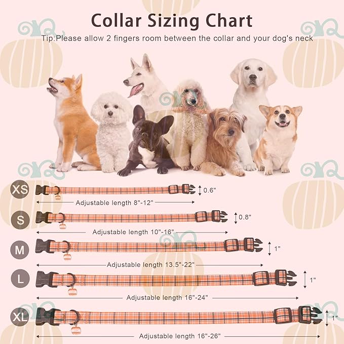 ARING PET Puppy Fall Dog Collar, Autumn Orange Black White Plaid Pet Collars for Small Medium Large Girl Boy Dogs Halloween-S Size