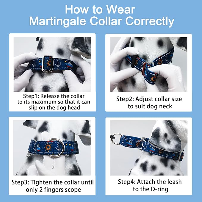Reflective Martingale Collar for Dogs Nylon Training Collar with No Buckle, No Pull Boy Male Dog Collar for Small Dogs(Navy Blue Sailboat,S)