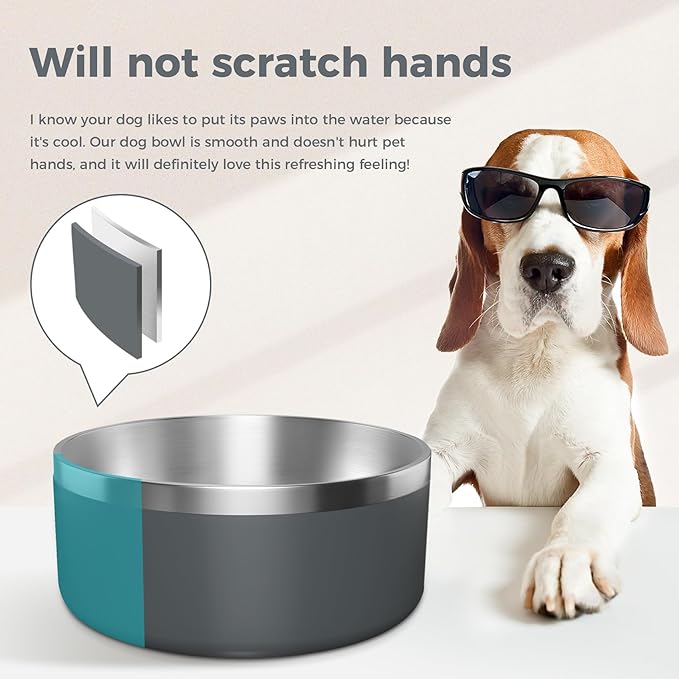 WENBOKMIN Dog Bowl, Stainless Steel Dog Food and Water Bowl with Non Slip Quiet Bottom, Easy to Clean, Dishwasher Safe, 40oz, Deep Grey