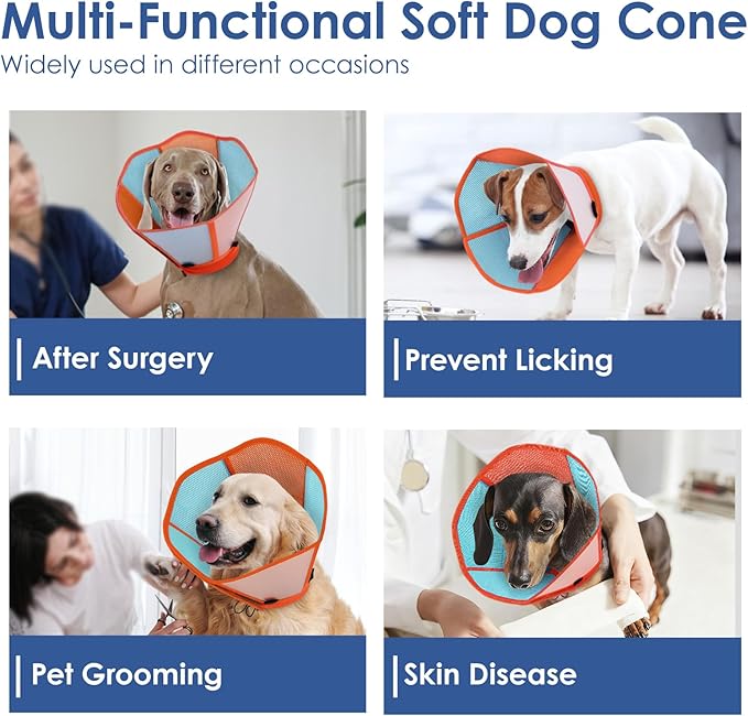 AOFITEE Large Dog Cone - Soft Dog Cone to Stop Licking, Adjustable Extra Large Cones Dogs for Wound Healing, Pet Elizabethan Cones Collar After Surgery, XL Fabric Pet E-Collar, OrangeBlue X-Large