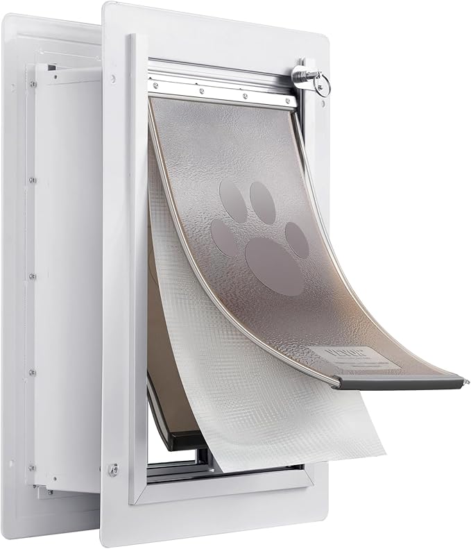 VEVOR 3-Flap Pet Door for Wall, Metal Frame with Lock, Energy-Efficient Insulated Pet Door, Easy to Install in Interior or Exterior Walls, Dog Door for Large Dogs (White-Large)