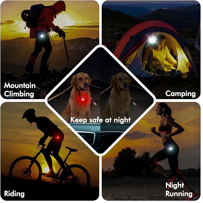 4 Modes Dog Collar Light,2 Packs IP68 Waterproof Dog Lights for Night Walking, USB Rechargeable Pet LED for Nighttime Clip on (Black)