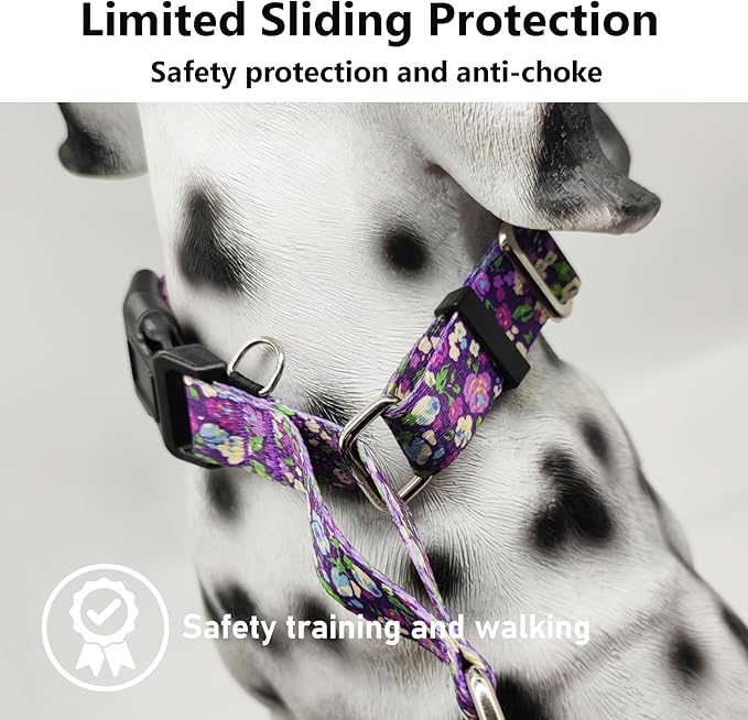 Martingale Collar for Dogs with Buckle Floral No Pull Training Dog Collars (Purple Floral, Medium)
