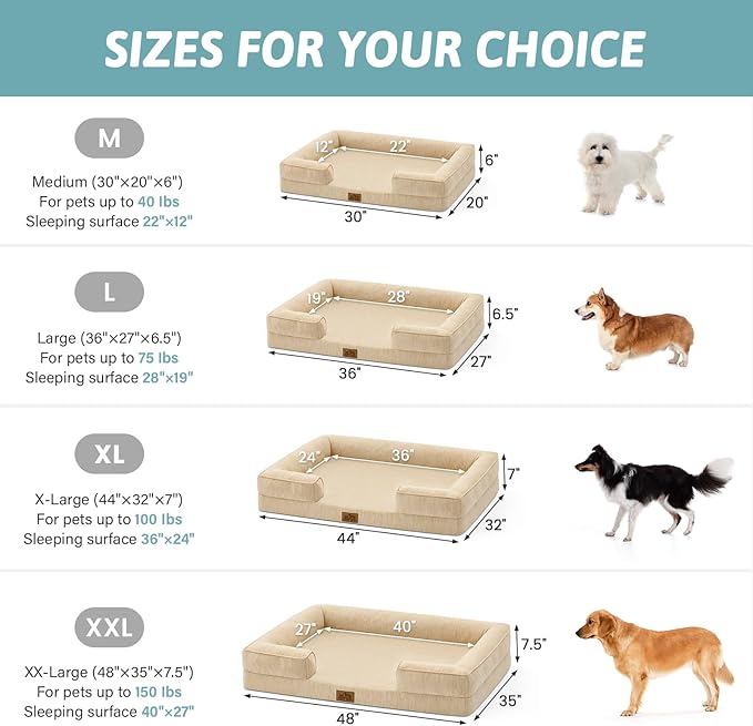 Cooling Dog Bed for Medium Small Size Dogs, Q-Max >0.4 Summer Cool Pet Bed, Orthopedic Foam Dog Sofa with Sides, Bolster Anti-Slip Couch with Washable Removable Cover, M 30x20x6 inch, Beige