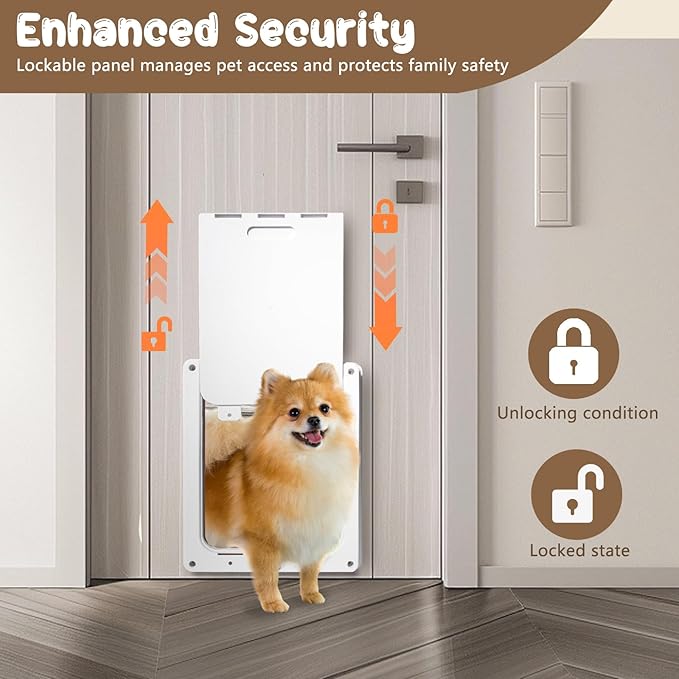 Never Rust Plastic Dog Door with Soft Clear Magnetic Flap and Snap-in Closing Panel, 12x14'' 2-Way Locking Pet Door for Doors and Walls up to 2.17'' Thick, Weatherproof Cat Door, Easy to Install (S)