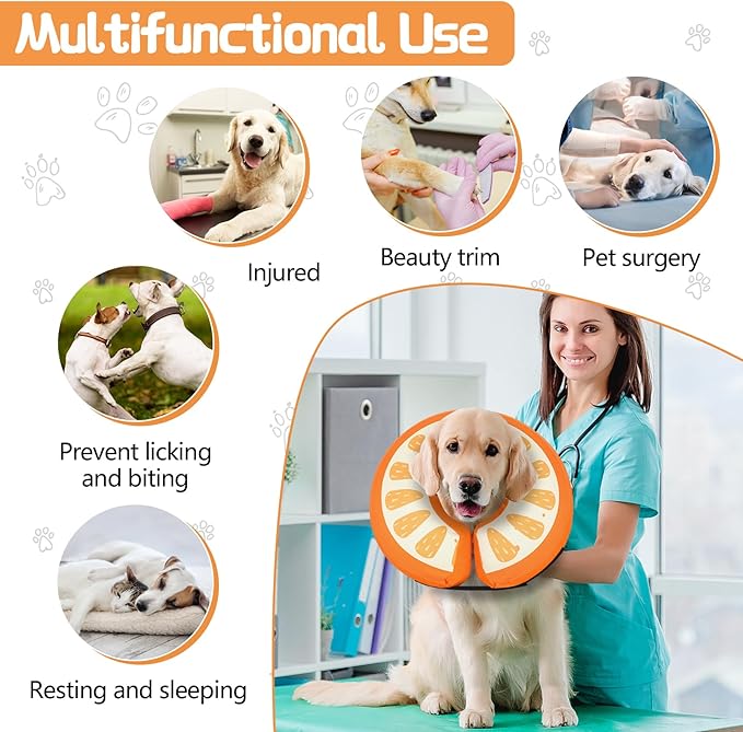 MIDOG Soft Inflatable Dog Cone,Donut E-Collar Alternative for After Surgery, Prevents Licking,Allowing Normal Eating & Vision,Comfortable Recovery Collar for Small Medium Large Dogs & Cats, Orange-L