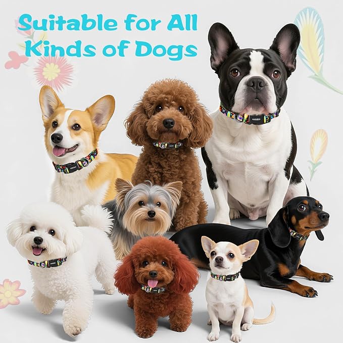 Kazazoo Dog Collar Cute and Soft Nylon Puppy Collar for Boy and Girl, Adjustable Dog Collars for Small Medium Dogs, Tropical-S