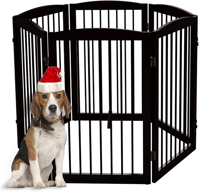 PUPETPO Freestanding Pet Gate for Dogs, Indoor Wooden Foldable Dog Gate for House, Extra Wide, Pet Fence for Stairs, Doorways, Halls, Support Feet Included, 120 Inch Wide, 6 Panels 32",Brown