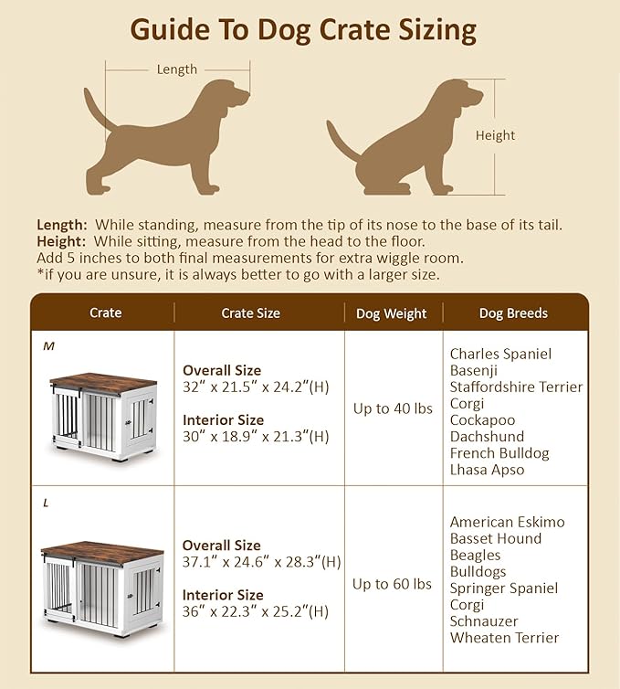 Zakkart Dog Crate Furniture Barn Door for Medium Dogs Up to 40 lbs. - Puppy Kennel w/Thickened Farmhouse Top & Steel Bars - 30'' Wide - White Decorative Modern Dog Crate Table, End Table, Nightstand