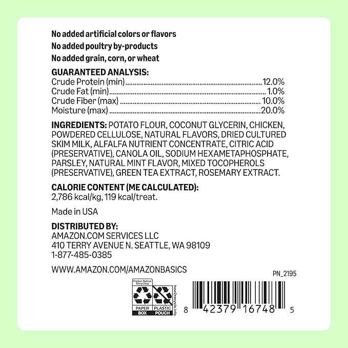 Amazon Basics Dental Dog Treats to Help Clean Teeth & Freshen Breath for Large Dogs, Unflavored, Per Pack: 24 Count, 2.25 pounds (Previously Wag)