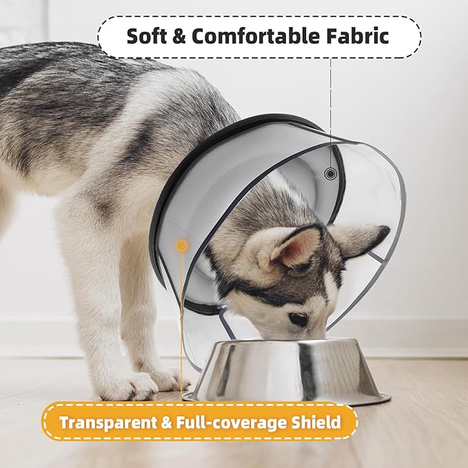 Upgraded Inflatable Dog Cone Collar for Dogs After Surgery,Adjustable Soft Elizabethan Collar for Medium Large Dogs,Comfortable Dual-Ring Dog Cone with Detachable Transparent Anti-Licking Shield(M