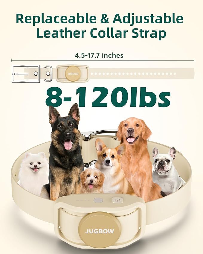 Jugbow Dog Training Collar for 2 Dogs - 4200FT Remote Control with 3 Training Modes, Electric Collar with LED Light & IPX8-Waterproof, Rechargeable E-Collars for Small Medium Large Dogs (Beige)