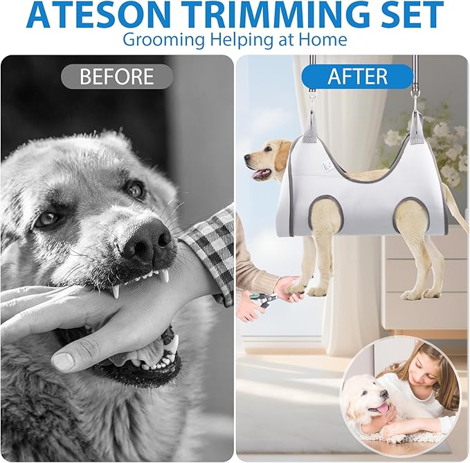 ATESON Pet Grooming Hammock Harness for Large Giant Dogs Nail Trimming, Dog Sling for Cutting Nails, Dog Hanging Holder Hanger with Nail Clippers, Nail File, Scissors XXXL