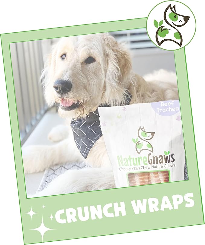 Nature Gnaws Beef Trachea Crunch Wraps for Dogs, 3 Count, Pack of 4 | Long Lasting | Natural Beef Jerky | Rawhide Free | Dog Chew Bones