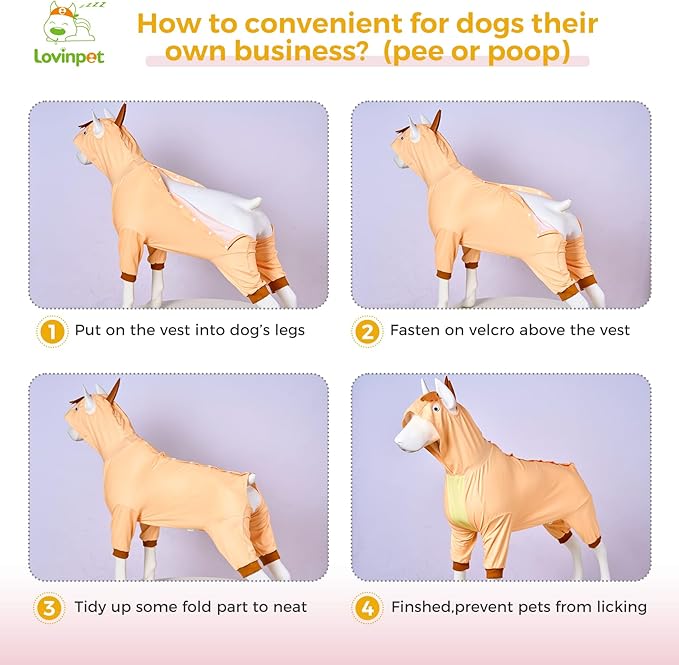 LovinPet Dog Recovery Suit - Medium Large - Dog Bodysuit for Abdominal Wound After Surgery Leg wrap,Wavy Blue,Post-Operative Vest E-Collar Alternative,Cattle,Yellow,XXL